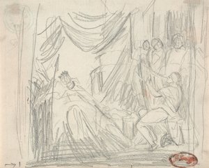 ダビデがサウル王にハープを奏でる 作： George Romney