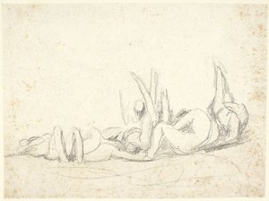 地面に横たわる苦しむ人々の群像（『ハワード、刑務所を訪ねる』の習作か？） 作： George Romney
