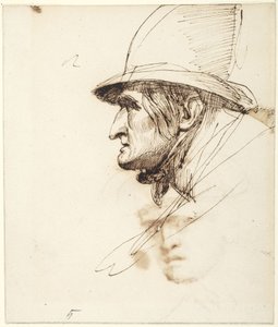 大きな帽子をかぶった男性の横顔 作： George Romney