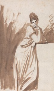 コラムに寄りかかっている女性-（おそらくミス・ウッドリーのスケッチ） 作： George Romney