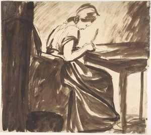 「テーブルに座る女性」（表）；「踊る人々」（裏） 作： George Romney