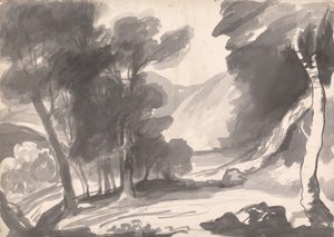 風景習作：小森、湖、そして山々 作： George Romney