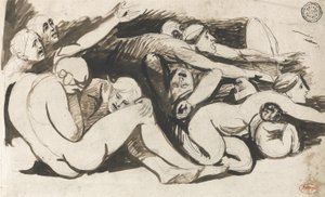 刑務所のシーン（紙の上のグラファイトの上にブラシとインク） 作： George Romney