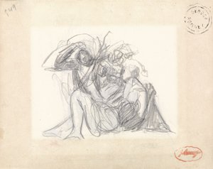 リクライニング女性と他の人物（紙にグラファイト）（153910を参照） 作： George Romney