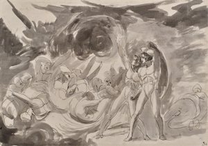 堕天使たちを見下ろすサタン 作： George Romney
