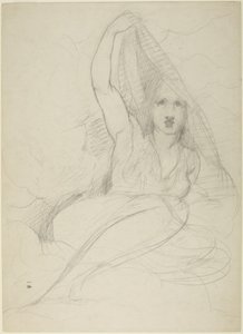 座った女性がベールを脱ぐ 作： George Romney