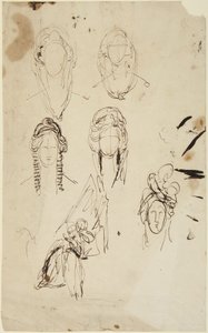 女性の頭部のスケッチと、子供を抱いて座っている女性のスケッチ 作： George Romney