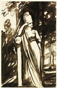 石柱のそばに立つ女性 作： George Romney
