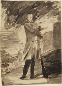 銃を構える男性の全身肖像画の下絵