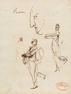 二人の人物と顔の習作 作： George Romney