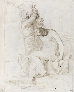 バトシェバの浴場（簀の紙にペンと茶色のインク） 作： George Romney