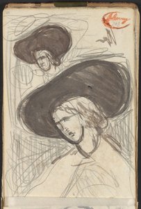 「帽子をかぶった女性」の素描2点 作： George Romney