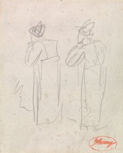 背の高い帽子をかぶった2人の立ち姿