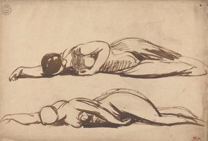 ひざまずく女性の2つの習作、おそらく聖セシリア 作： George Romney