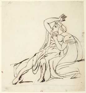 座っている人物2体；裏面：人物3体の習作 作： George Romney
