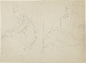 座っている女性を描いた2点の作品 作： George Romney