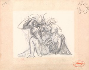 未確認の被写体：横たわる女性とその他の人物たち 作： George Romney