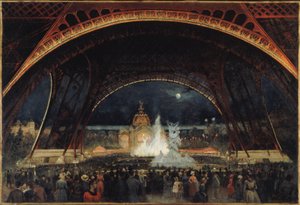 1889年万国博覧会の夜会、エッフェル塔の下、1889年頃（油彩・キャンバス） 作： George Roux