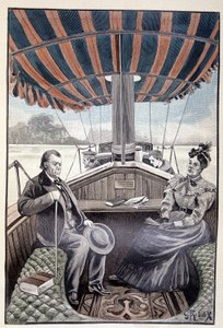 ジュール・ヴェルヌの「奇人の遺言」に登場する蒸気船の船上（384ページ）。 作： George Roux