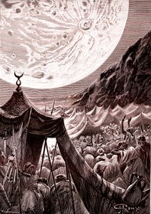ヌビアの砂漠に浮かぶ月。イスラム教徒が祈りを捧げる。 作： George Roux