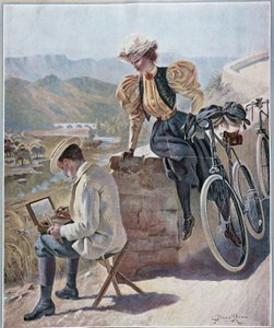 ジョルジュ・ルーによる水彩画とサイクリング、リトグラフ、v.1900