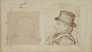 ウィリアムブレイクとヘンリーフセリの肖像画を重ねたウサギの研究（紙に黒鉛とインク） 作： George Samuel