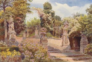 イタリアの庭園階段、ヴィラ・アルソン（カラーリトグラフ） 作： George Samuel Elgood