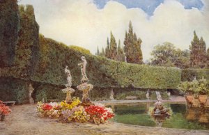イタリア庭園：ボーボリ庭園、ヴァスカ・デ・イソロット（カラーリトグラフ） 作： George Samuel Elgood