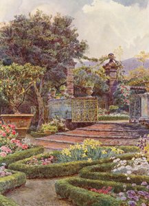 イタリアの庭園庭園の門、カニパローラ荘（カラーリトグラフ） 作： George Samuel Elgood