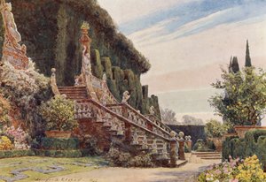 イタリアの庭園大階段、ガルゾーニ邸（カラーリトグラフ） 作： George Samuel Elgood