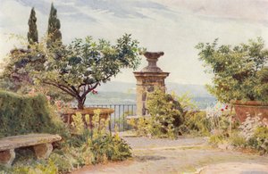 イタリアの庭園ヴィラ・アマリ、ベルヴェデーレ（カラーリトグラフ） 作： George Samuel Elgood