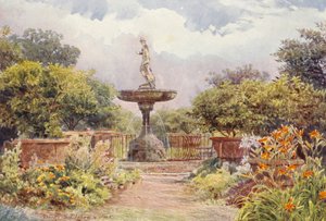 イタリアの庭園ヴィラ・アマリ、噴水（カラーリトグラフ） 作： George Samuel Elgood