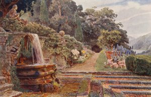 イタリアの庭園：ヴィラ・チコーニャ、カスケードの下（カラーリトグラフ） 作： George Samuel Elgood