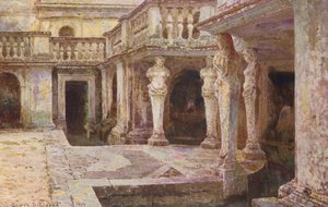 イタリアの庭園：パパ・ジュリオ邸（カラーリトグラフ） 作： George Samuel Elgood