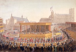 ジョージ 4 世の戴冠式の行進、ウェストミンスター、ロンドン、1821 年 7 月 10 日 作： George Scharf