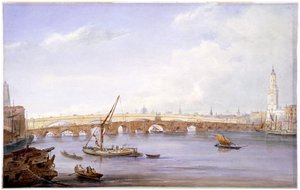新旧のロンドン橋、ロンドン、1831 年。 作： George Scharf