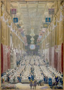 ロンドン市のギルドホールでの市長の晩餐会の様子、1828 年