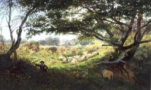羊飼いの少年と羊の群れ 作： George Shalders