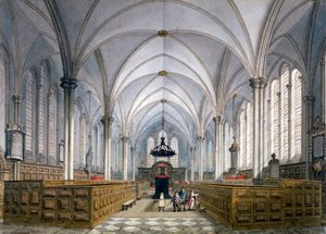 テンプル教会、ロンドン、1811 年の内部ビュー。 作： George Shepherd