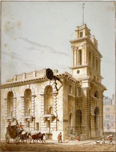 セント メアリー ウールノス教会の北西の眺め、ロンドン市、1812 年 作： George Shepherd