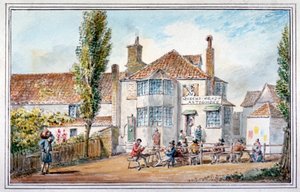 クイーンズ ヘッドとアーティ チョーク イン、リージェンツ パーク、ロンドン、c1810。 作： George Shepherd