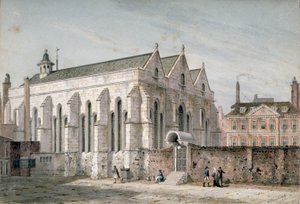 テンプル教会の眺め、ロンドン市、1811 年。 作： George Shepherd