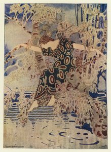 水面に伸びる木に登った（カラーリトグラフ 作： George Sheringham