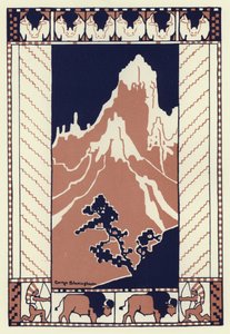 その夜、村人が皆寝静まった頃、少年は山の麓に行った（カラーリトグラフ）。 作： George Sheringham