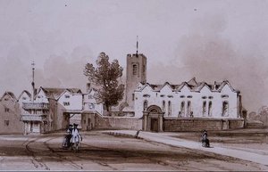 Highgate School and Chapel, c.1840 （セピアインクのウォッシュドローイング） 作： George Sidney Shepherd