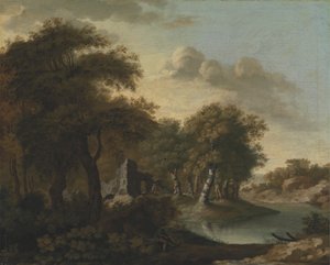 サセックス州アランデル近くの眺め、水辺の廃墟 作： George Smith
