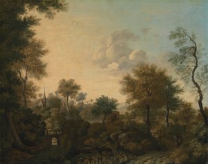 サセックス州アランデルの近くにあると思われる景色、車線に人物がいる 作： George Smith
