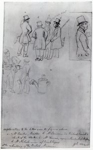 大英博物館の再建における建設業者と測量士、1844年（紙に鉛筆） 作： George Snr Scharf
