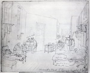 エドワードの病棟、セントトーマス病院、ロンドン、1843 作： George Snr Scharf