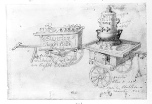 1842年、ホルボーンのジンジャービールとホットエルダーワインの屋台 作： George Snr Scharf